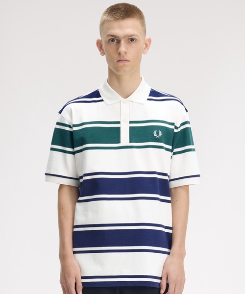 FRED PERRY(フレッドペリー)の「Relaxed Striped Polo Shirt/リラックスストライプポロシャツ(ポロシャツ・メンズ・ホワイト・L/M/S)」の5枚目の写真