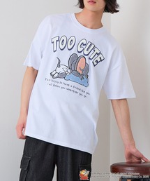 【TOM and JERRY/トムとジェリー】【コットン100％のしっかりした生地 ドロップショルダー】オリジナルデザイン刺繍Tシャツ ジェリー タフィー さかな 半袖 ユニセックス