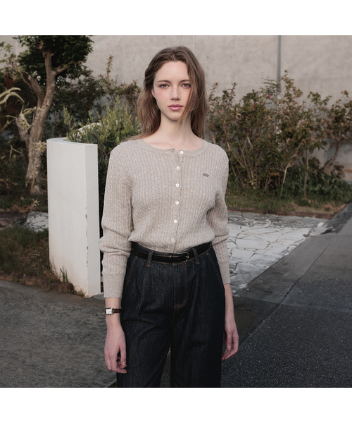 Frill Cable Knit Cardigan [Gray]