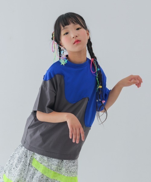 unica(ユニカ)の「twoピースバイカラーTシャツ(Tシャツ/カットソー・キッズ・ブルー系その他/ブラック×ホワイト/グレー×ピンク・L)」の3枚目の写真