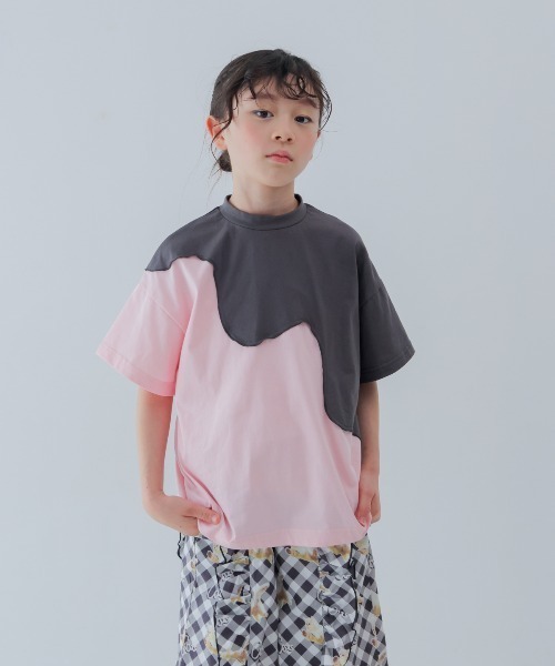 unica(ユニカ)の「twoピースバイカラーTシャツ(Tシャツ/カットソー・キッズ・ブルー系その他/ブラック×ホワイト/グレー×ピンク・L)」の2枚目の写真