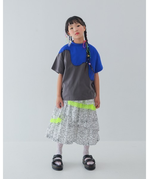 unica(ユニカ)の「twoピースバイカラーTシャツ(Tシャツ/カットソー・キッズ・ブルー系その他/ブラック×ホワイト/グレー×ピンク・L)」の4枚目の写真