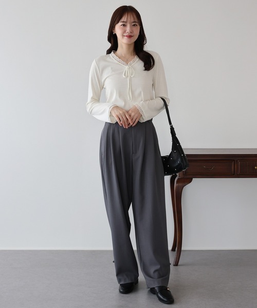 BLUEEAST(ブルーイースト)の「レースドッキングリブカットソー(Tシャツ/カットソー・レディース・アイボリー/ブラック/グレー・MEDIUM)」の9枚目の写真