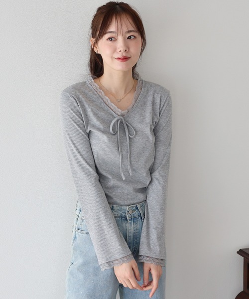 BLUEEAST(ブルーイースト)の「レースドッキングリブカットソー(Tシャツ/カットソー・レディース・アイボリー/ブラック/グレー・MEDIUM)」の11枚目の写真