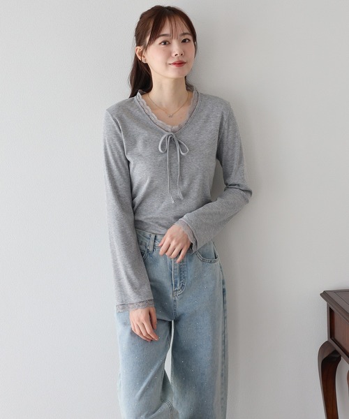 BLUEEAST(ブルーイースト)の「レースドッキングリブカットソー(Tシャツ/カットソー・レディース・アイボリー/ブラック/グレー・MEDIUM)」の21枚目の写真