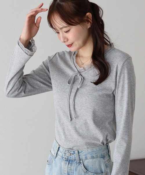 BLUEEAST(ブルーイースト)の「レースドッキングリブカットソー(Tシャツ/カットソー・レディース・アイボリー/ブラック/グレー・MEDIUM)」の22枚目の写真