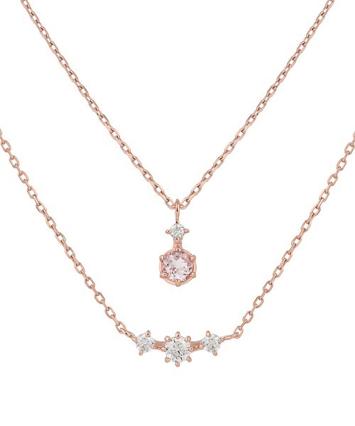 4月誕生石】シルバー モルガナイト ネックレス 2本セット（ネックレス