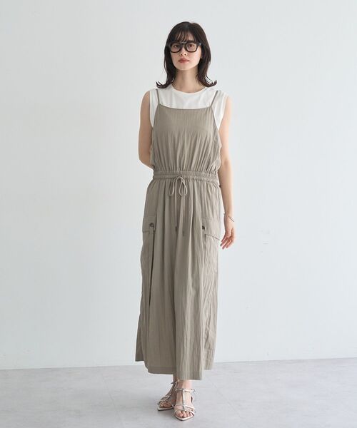 Editt by YECCA VECCA(エディットバイイェッカヴェッカ)の「【適ON】COOLカーゴキャミワンピース(ワンピース・レディース・ブルーグリーン/グレイッシュベージュ/チャコールグレー・FREE)」の6枚目の写真
