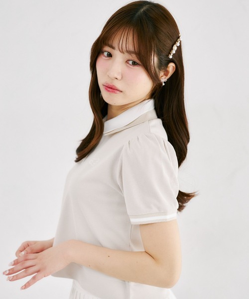 Suyunn（スユン）の「羽刺繍ダブルカラー配色ポロシャツ（Tシャツ/カットソー・レディース・ライトベージュ/ライトブルー・M）」の6枚目の写真