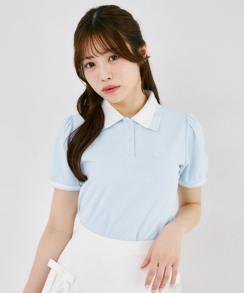 Suyunn（スユン）の「羽刺繍ダブルカラー配色ポロシャツ（Tシャツ/カットソー・レディース・ライトベージュ/ライトブルー・M）」の13枚目の写真