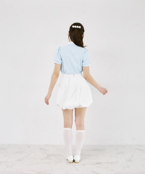 Suyunn（スユン）の「羽刺繍ダブルカラー配色ポロシャツ（Tシャツ/カットソー・レディース・ライトベージュ/ライトブルー・M）」の10枚目の写真