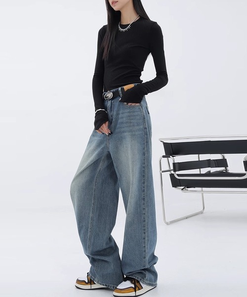 DAY CLOSET(デイ クローゼット)の「【大きいサイズ有】ゆるっとシルエット。ワイド デニムパンツ レディース(デニムパンツ・レディース・ブルー/ブラック・XL/L/M/S)」の8枚目の写真