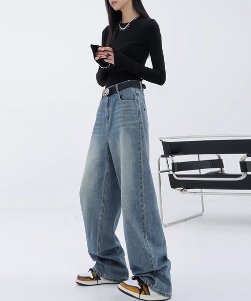 DAY CLOSET(デイ クローゼット)の「【大きいサイズ有】ゆるっとシルエット。ワイド デニムパンツ レディース(デニムパンツ・レディース・ブルー/ブラック・XL/L/M/S)」の9枚目の写真