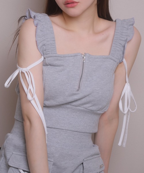 LIPSERVICE(リップサービス)の「バイカラーリボンスウェットセットアップ(セットアップ・レディース・アイボリー/ブラック/グレー・FREE)」の11枚目の写真
