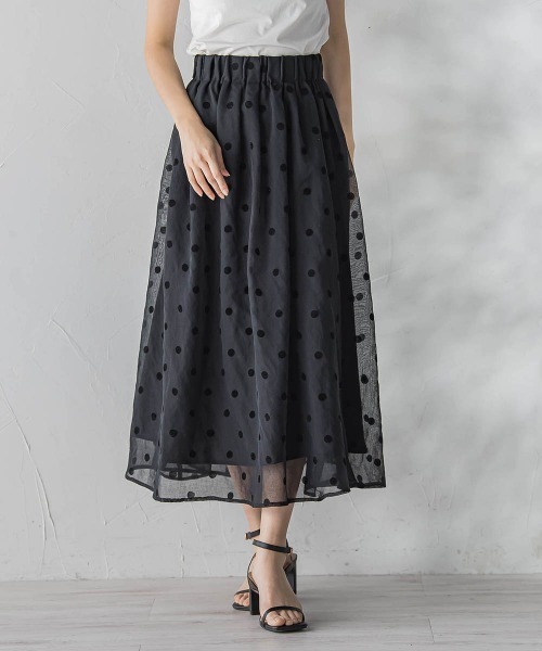 Droite lautreamont(ドロワットロートレアモン)の「【WEB限定】麻調シアーフロッキードットスカート(スカート・レディース・ブラック系その他・M)」の1枚目の写真