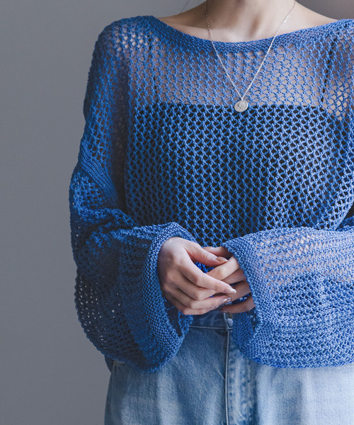 Noble（ノーブル）の「メッシュショートプルオーバー（ニット/セーター・レディース・ホワイト系その他/ライトグリーン/チャコールグレー/ブルー・FREE）」の8枚目の写真