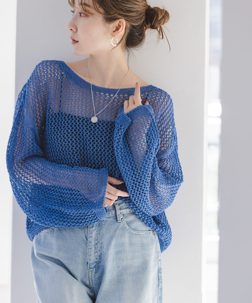 Noble（ノーブル）の「メッシュショートプルオーバー（ニット/セーター・レディース・ホワイト系その他/ライトグリーン/チャコールグレー/ブルー・FREE）」の9枚目の写真