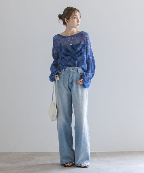 Noble（ノーブル）の「メッシュショートプルオーバー（ニット/セーター・レディース・ホワイト系その他/ライトグリーン/チャコールグレー/ブルー・FREE）」の11枚目の写真