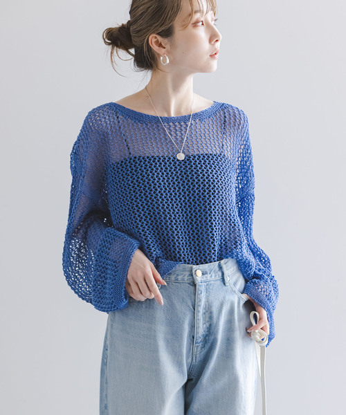 Noble（ノーブル）の「メッシュショートプルオーバー（ニット/セーター・レディース・ホワイト系その他/ライトグリーン/チャコールグレー/ブルー・FREE）」の13枚目の写真