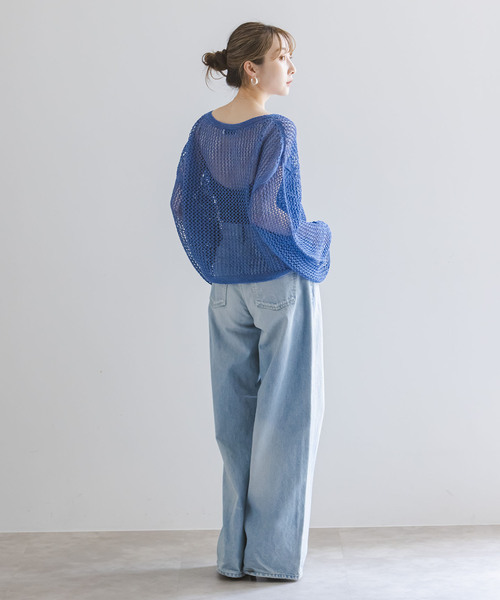 Noble（ノーブル）の「メッシュショートプルオーバー（ニット/セーター・レディース・ホワイト系その他/ライトグリーン/チャコールグレー/ブルー・FREE）」の18枚目の写真