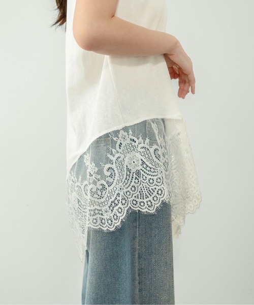 on:nue（オンニュ）の「【on:nue】[着用動画あり！] ヘムレースノースリーブトップス（Tシャツ/カットソー・レディース・ブラック/アイボリー・FREE）」の6枚目の写真