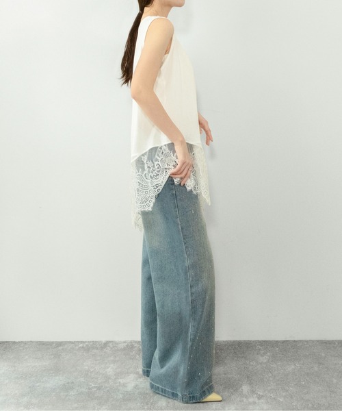 on:nue（オンニュ）の「【on:nue】[着用動画あり！] ヘムレースノースリーブトップス（Tシャツ/カットソー・レディース・ブラック/アイボリー・FREE）」の9枚目の写真
