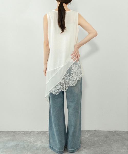 on:nue（オンニュ）の「【on:nue】[着用動画あり！] ヘムレースノースリーブトップス（Tシャツ/カットソー・レディース・ブラック/アイボリー・FREE）」の14枚目の写真