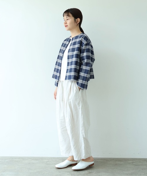 yuni(ユニ )の「△L/C/Pe washer check haori blouse(シャツ/ブラウス・レディース・ネイビー・FREE)」の4枚目の写真