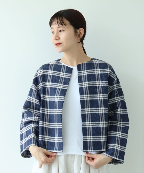 yuni(ユニ )の「△L/C/Pe washer check haori blouse(シャツ/ブラウス・レディース・ネイビー・FREE)」の6枚目の写真