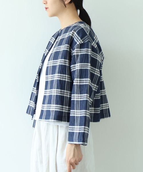 yuni(ユニ )の「△L/C/Pe washer check haori blouse(シャツ/ブラウス・レディース・ネイビー・FREE)」の8枚目の写真