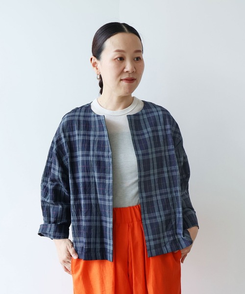 yuni(ユニ )の「△L/C/Pe washer check haori blouse(シャツ/ブラウス・レディース・ネイビー・FREE)」の21枚目の写真