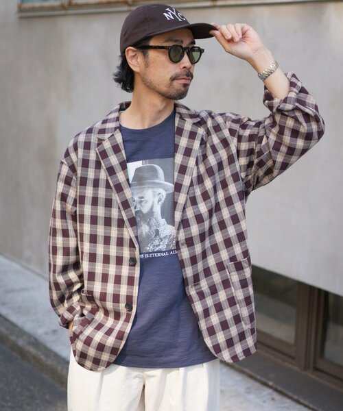 CIAOPANIC TYPY（チャオパニックティピー）の「チェックジャケット（テーラードジャケット・メンズ・ブラウン/ボルドー・LARGE/MEDIUM）」の12枚目の写真