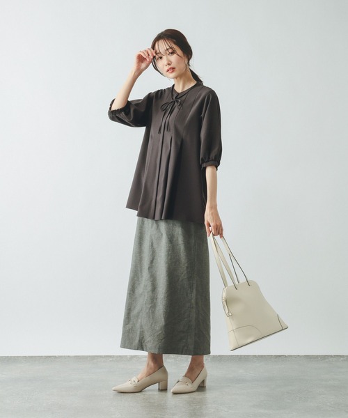 GLOBAL WORK（グローバルワーク）の「キレイつづくリボンタイブラウス/636618（シャツ/ブラウス・レディース・ブルー系その他/グレー系その他7/オフホワイト・LARGE/MEDIUM）」の8枚目の写真