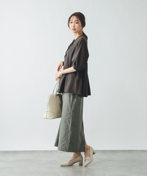 GLOBAL WORK（グローバルワーク）の「キレイつづくリボンタイブラウス/636618（シャツ/ブラウス・レディース・ブルー系その他/グレー系その他7/オフホワイト・LARGE/MEDIUM）」の9枚目の写真