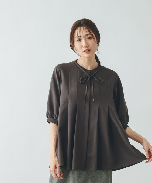 GLOBAL WORK（グローバルワーク）の「キレイつづくリボンタイブラウス/636618（シャツ/ブラウス・レディース・ブルー系その他/グレー系その他7/オフホワイト・LARGE/MEDIUM）」の10枚目の写真