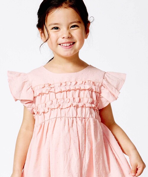 BeBe(ベベ)の「ドットドビーフリルギャザーワンピース(ワンピース・キッズ・ピンク/ブルー・130cm/120cm/110cm/140cm)」の8枚目の写真