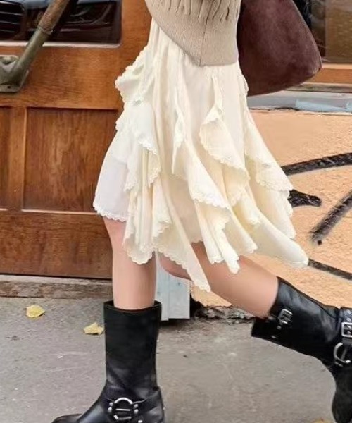 Achic（アシック）の「可愛い風フリルスカート（Tシャツ/カットソー・レディース・アイボリー/ホワイト/ブラック/ブラック系その他・M）」の12枚目の写真