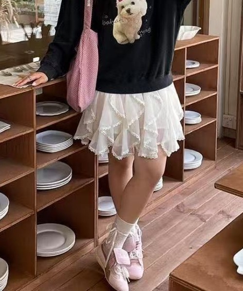 Achic（アシック）の「可愛い風フリルスカート（Tシャツ/カットソー・レディース・アイボリー/ホワイト/ブラック/ブラック系その他・M）」の18枚目の写真