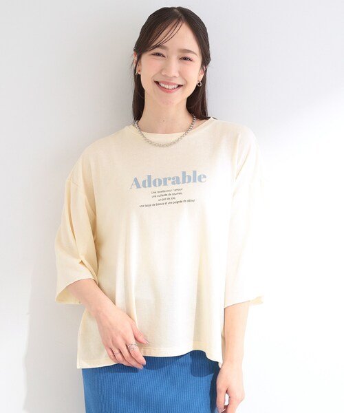 SHOO・LA・RUE(シューラルー)の「【洗濯機可/S-LL/選べる6柄】切りっぱなしお袖がこなれカジュアル 5分袖シアーTシャツ(Tシャツ/カットソー・レディース・ライトグレー系2/ホワイト系4/ピンク系2/サックスブルー系2/チャコール/ホワイト系3・04/03/02/01)」の7枚目の写真