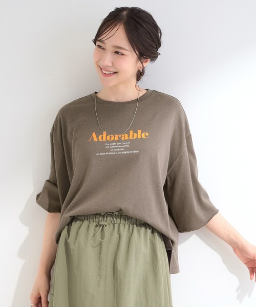 SHOO・LA・RUE(シューラルー)の「【洗濯機可/S-LL/選べる6柄】切りっぱなしお袖がこなれカジュアル 5分袖シアーTシャツ(Tシャツ/カットソー・レディース・ライトグレー系2/ホワイト系4/ピンク系2/サックスブルー系2/チャコール/ホワイト系3・04/03/02/01)」の11枚目の写真