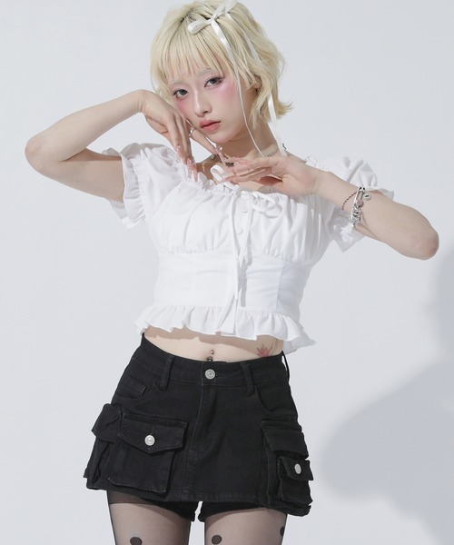 ANAP（アナップ）の「カーゴポケット デニム ミニスカートパンツ（スカート・レディース・ブラック/ブルー・S）」の17枚目の写真