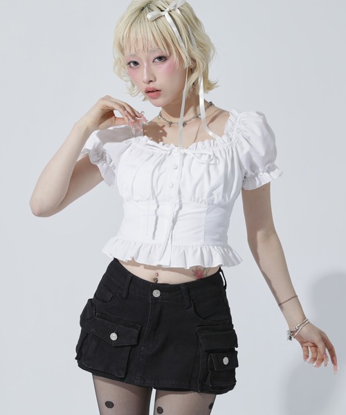 ANAP（アナップ）の「カーゴポケット デニム ミニスカートパンツ（スカート・レディース・ブラック/ブルー・S）」の18枚目の写真