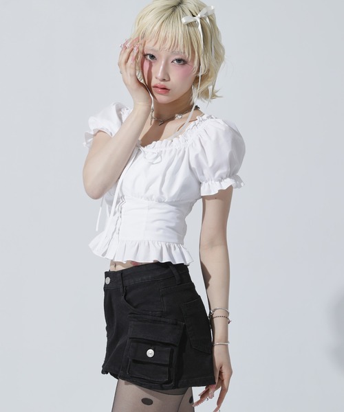 ANAP（アナップ）の「カーゴポケット デニム ミニスカートパンツ（スカート・レディース・ブラック/ブルー・S）」の19枚目の写真