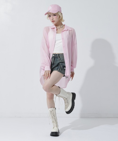 ANAP（アナップ）の「カーゴポケット デニム ミニスカートパンツ（スカート・レディース・ブラック/ブルー・S）」の6枚目の写真