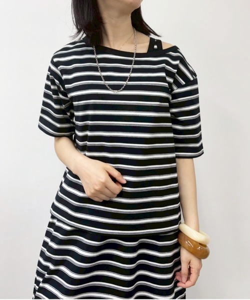 MIDVEIN(ミッドヴェイン)の「Border Tshirt(Tシャツ/カットソー・レディース・ブラウン/ブラック/ネイビー・FREE)」の2枚目の写真
