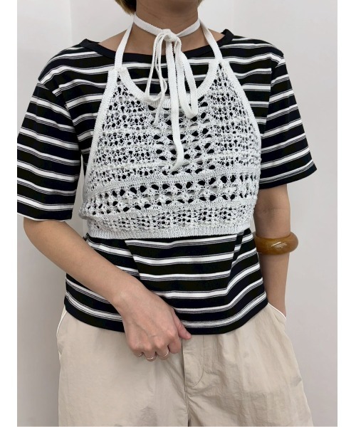 MIDVEIN(ミッドヴェイン)の「Border Tshirt(Tシャツ/カットソー・レディース・ブラウン/ブラック/ネイビー・FREE)」の4枚目の写真