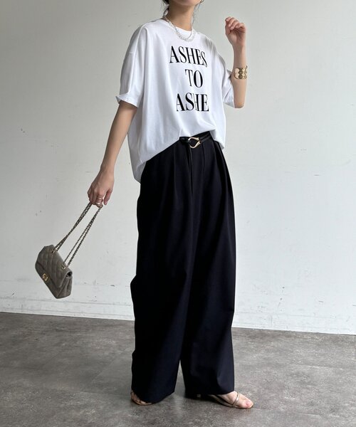 DouDou(ドゥドゥ)の「【WEB限定】フロッキーロゴプリントTEE(Tシャツ/カットソー・レディース・ブラック/オフホワイト/ブラウン・FREE)」の7枚目の写真