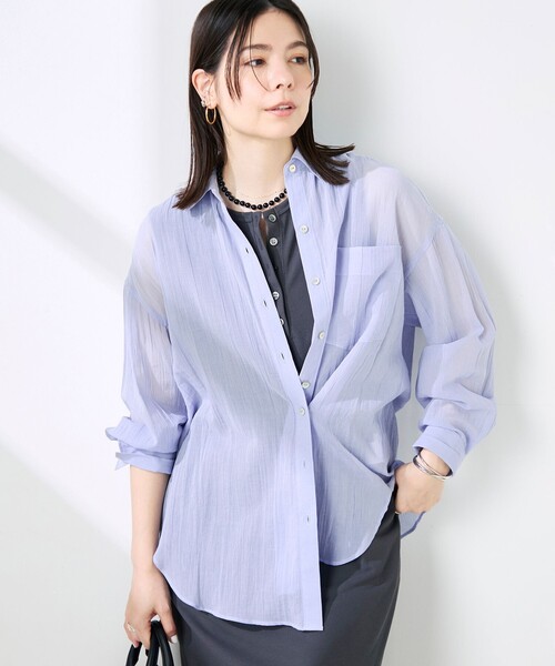NOLLEY’S(ノーリーズ)の「ウォッシャブルキャッチワッシャーシアーシャツ(シャツ/ブラウス・レディース・ブラウン/グリーン/サックスブルー/ネイビー・FREE)」の4枚目の写真