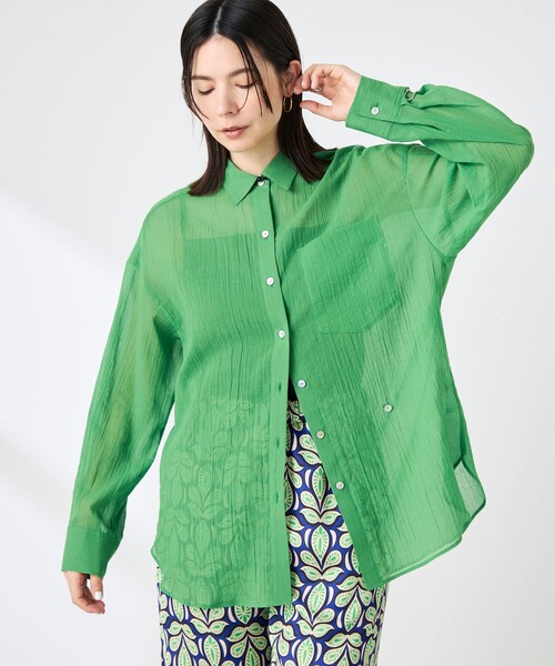 NOLLEY’S(ノーリーズ)の「ウォッシャブルキャッチワッシャーシアーシャツ(シャツ/ブラウス・レディース・ブラウン/グリーン/サックスブルー/ネイビー・FREE)」の2枚目の写真