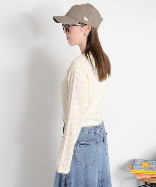 cepo（セポ）の「透かし編みランダムリブショートカーディガン（カーディガン/ボレロ・レディース・ブラック/オフホワイト/レッド・M）」の11枚目の写真